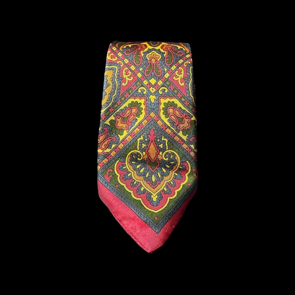 Vintage Red Paisley Medallion Silk Blend Necktie Geometric Formal Mens Tie